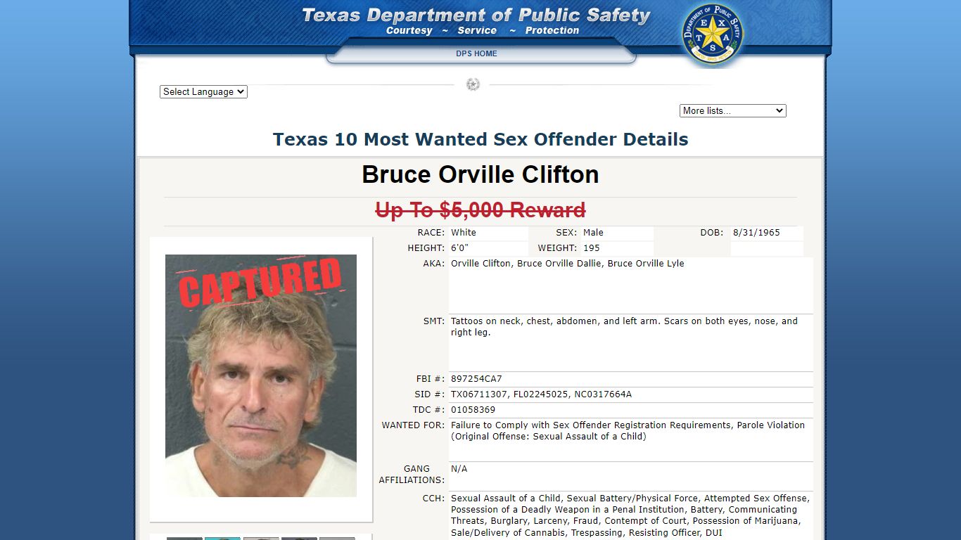 Sex Offender Details ID 557 - dps.texas.gov